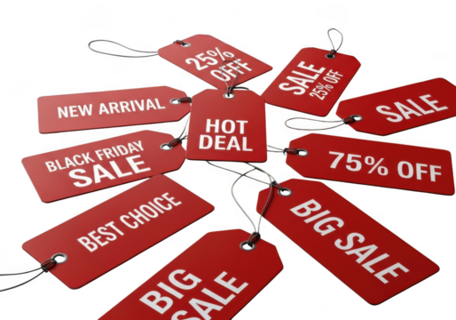 Retail price tags for promotion isolated on transparent background