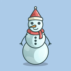 Cute Snowman Mascot Vector Illustration with Scarf and Hat for Winter, Christmas, and Holiday Design
