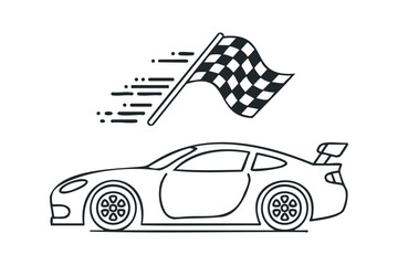 Racing car with checkered flag speed motion