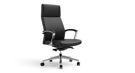 Black leather office chair, offering comfort and style