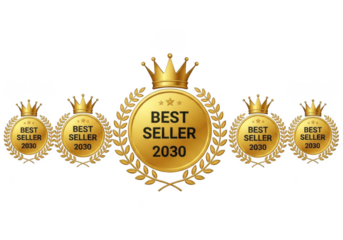 Golden best seller 2030 badge award isolated on transparent background