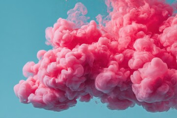 Pink Smoke Cloud Rising in Blue Liquid Abstract Close Up Shot for Backgrounds and Design Elements