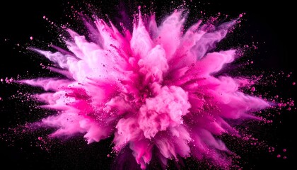 Dynamic explosion of vibrant pink powder against a stark black background
