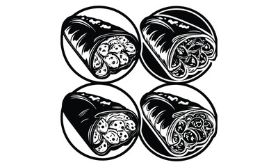 Line Art Icons of Delicious Food Wraps