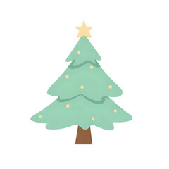 Fototapeta premium A cute sticker-style illustration of a decorated Christmas tree for kids' holiday crafts and festive social media posts.Transparent Background, Cutout