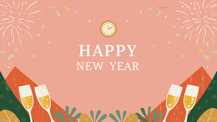 Festive Christmas background. Hand-drawn design on a pink background with a grainy texture, perfect for a holiday greeting card. 