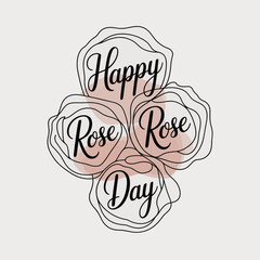 Happy Rose Day Calligraphy with Abstract Rose Shapes