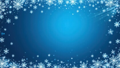A winter-themed background featuring a gradient blue color with delicate snowflakes scattered around the edges.