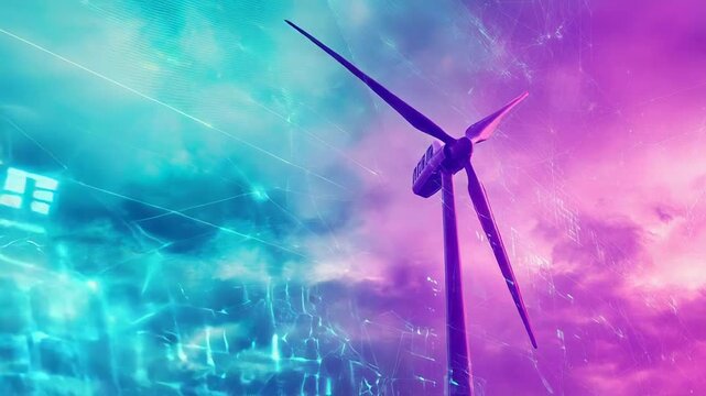 Wind turbine generating clean energy with data network - Powered by Adobe