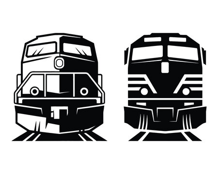 Modern Train Locomotive Silhouette - Front View Vector Icon Set