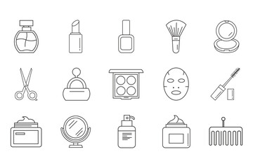 Hand drawn sketch of various beauty and cosmetic products 