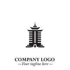 Tower Logo Symbol in Black on the White Background with Simple Modern Architecture Design