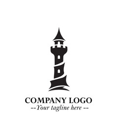 Tower Logo Symbol in Black on the White Background with Simple Modern Architecture Design