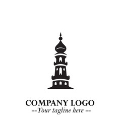 Tower Logo Symbol in Black on the White Background with Simple Modern Architecture Design