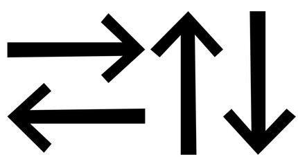 Set of eight bold, custom-designed black arrows featuring sharp, geometric shapes for modern and abstract navigational needs; this image for graphic design, UI, UX. 