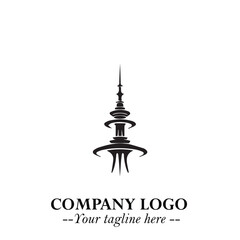 Tower Logo Symbol in Black on the White Background with Simple Modern Architecture Design