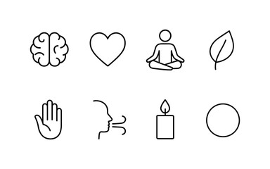 Minimalist icons of mindfulness and wellness for mental health and self-care concepts