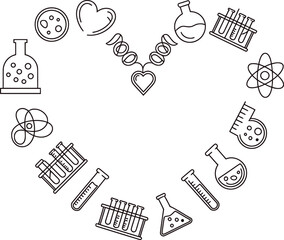 Heart shape science and laboratory icons on white background Keywords: science, laboratory