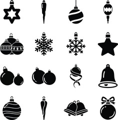 Ornament icon set for Christmas decoration with bell and snowflake