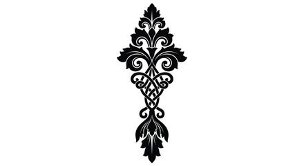 Elegant black and white floral scroll design with symmetrical flourishes