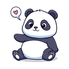 Cute Baby Panda Cartoon Vector Illustration Sitting with Heart Speech Bubble for Love Sticker, Valentine's Day, and Affection Message