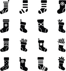 Christmas stocking icon set for winter holiday celebration