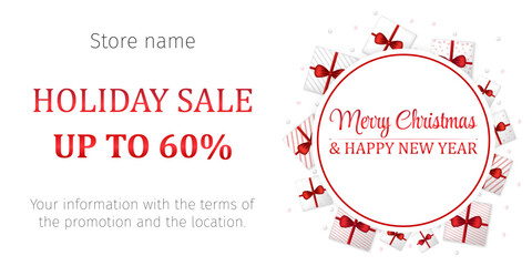 Christmas and New Year's sales. Store, gifts, supermarket, online ordering, sale concept. A4 vector illustration for posters, banners, flyers, advertisements, promotions, etc.