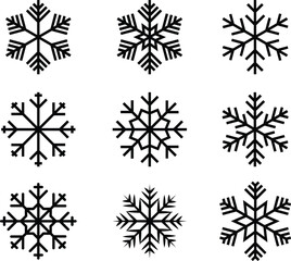 Snowflake icon set with various shapes for winter design