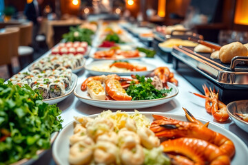 Sushi buffet. Delicious seafood food
