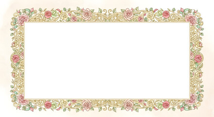 Decorative Floral Gold Border on White Background