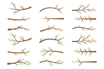 Tree Branch Vector Set — Bare and Green Twig Illustration Collection for Nature and Eco Design