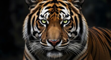 Obraz premium Intense close up portrait of a majestic bengal tiger with striking green eyes and detailed fur texture