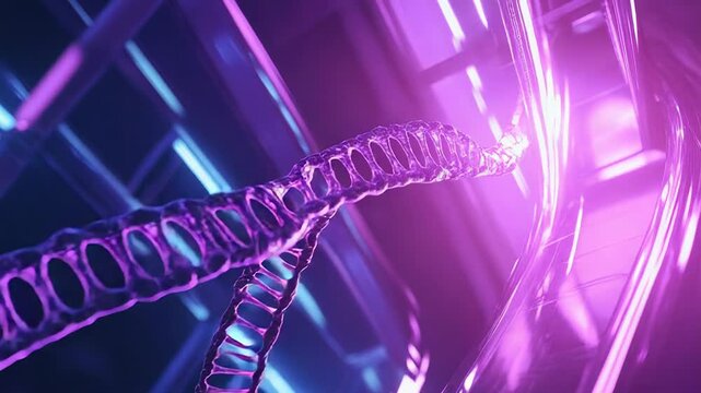 Dna helix structure replicating in glowing futuristic environment