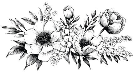 Floral Black Outline Vector Drawing for Design Projects and Artwork