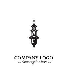Tower Logo Symbol in Black on the White Background with Simple Modern Architecture Design