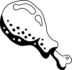 Solid line icon of a cooked chicken drumstick, ideal for menus or food packaging design.