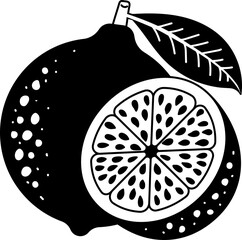 Solid line icon of a whole and sliced lime, perfect for citrus themes or drink recipes.