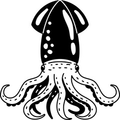 Solid line icon of a squid, suitable for seafood themes, ocean life, or cooking design.