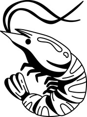 Solid line icon of a prawn or shrimp, great for seafood menus and culinary visuals.