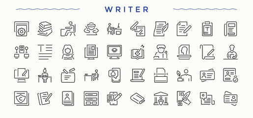 Writer icon set. Copywriting icon collection. Simple line vector icons. Contains such icons as write, copypen, article, content, author and more. Editable vector art and illustration.