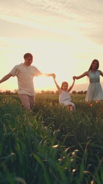 happy family running together at golden hour joyful parenting childhood connection