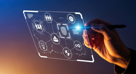 Futuristic Digital Interface with Fingerprint Security.