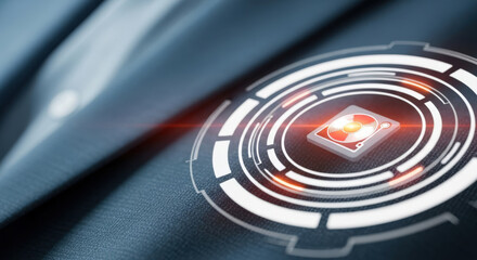 Futuristic Digital Interface with Glowing Microchip Core.