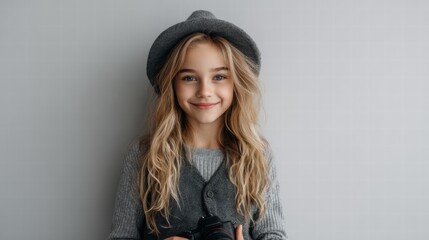 Fototapeta premium girl holding a professional DSLR camera