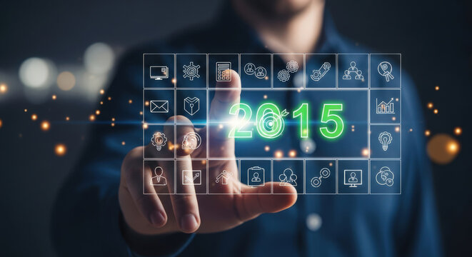 Futuristic Digital Interface with Year 2015 and Icons. - Powered by Adobe