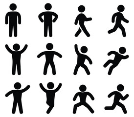 Stickman Action Poses – Running, Standing, Walking, Fitness, Dynamic Human Icons