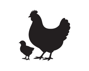 A silhouette illustration of a hen with baby chick vector	