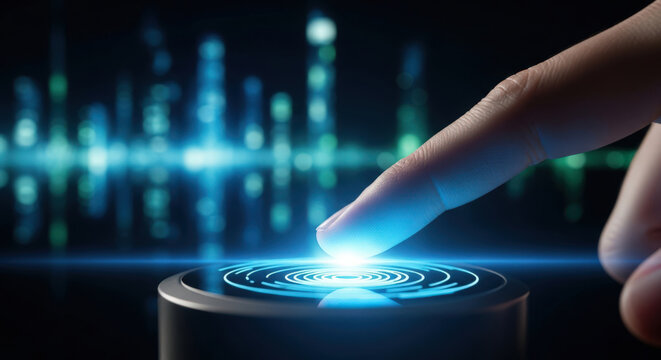 Futuristic Finger Touch Activates Digital Interface.