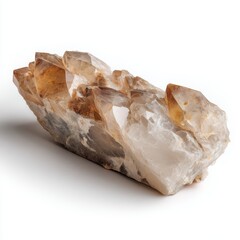 Close up studio shot of cluster of raw uncut smoky quartz crystals on white background for healing and mineralogy