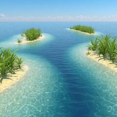 Serene tropical islands with lush green grass and crystal clear turquoise water aerial view vacation destination paradise